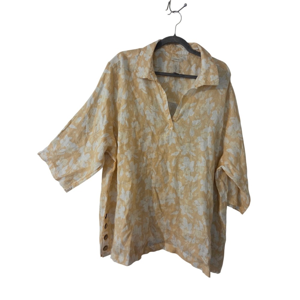 Joie 100% Linen Peach White Floral Popover W Buttoned Side Vents Relaxed 3X NWOT